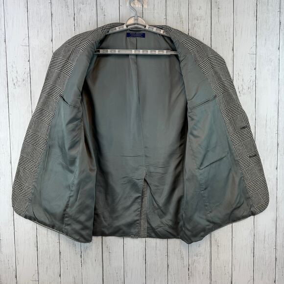 VTG 80's Brooks Brothers Black Wool Houndstooth Windowpane Blazer Size 46 Long - Picture 10 of 14